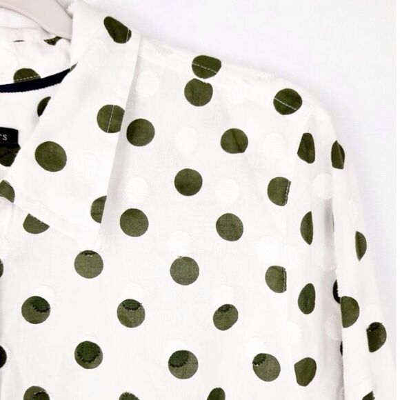 Talbots Plus Green White Textured Polka Dot 100% Cotton Button Up Long Sleeve - Picture 7 of 12